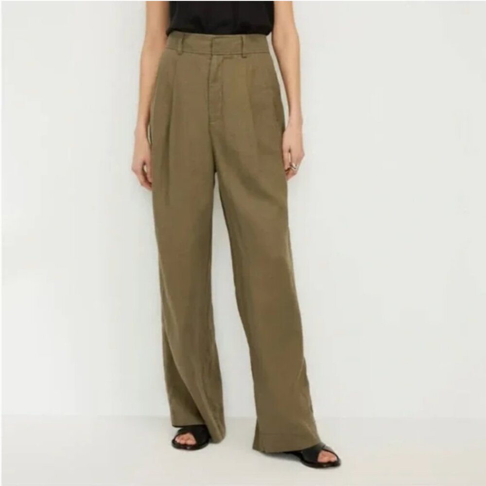Everlane High Way Rise Drape Linen Pant Moss Green
